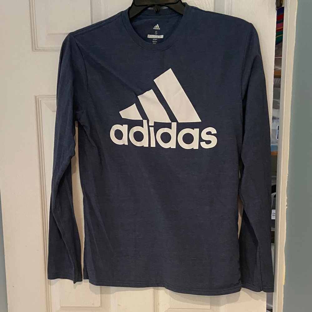 Adidas Blue Long Sleeve Tee with White Logo - Picture 1 of 9